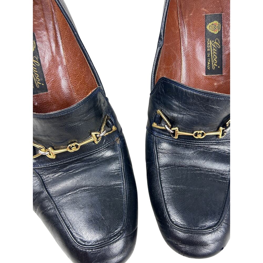 Gucci Vintage Black Leather Horsebit Pilgrim Stacked Wooden Heel 5.5 - Picture 5 of 6